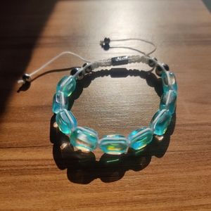 UNRELEASED - Blue Iridescent Pebble Galaxy Glass NOGU Adjustable Bracelet